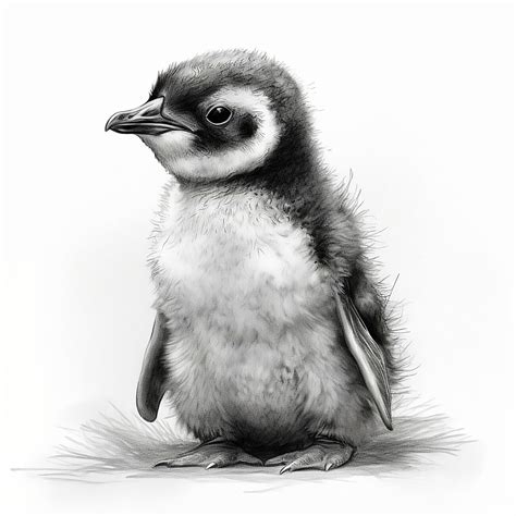 line drawing penguin|realistic baby penguin drawing.